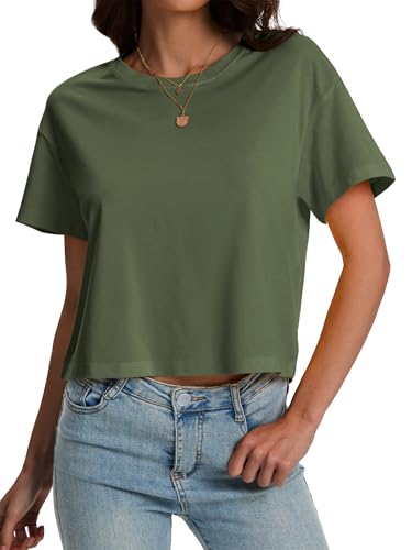 Image of SMENG Women's Workout Crop Tops UPF50+ Cotton Soft Breathable Tshirt Loose Short Sleeve Yoga Athletic Shirt