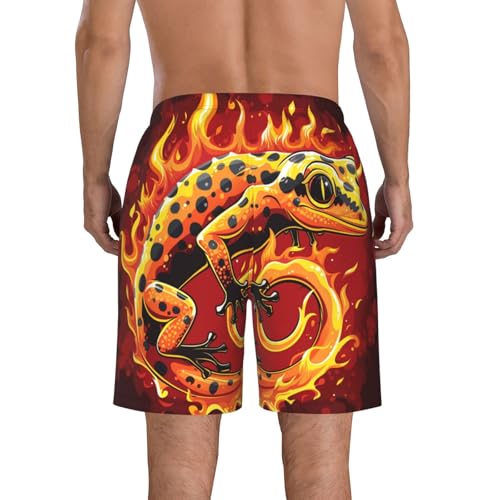 Men's Quick Dry Swim Shorts Fire Salamander Gecko Flames Animal Red Beach Trunks with Pockets2