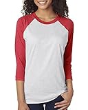 Next Level Mens Tri-Blend 3/4-Sleeve Raglan Tee (6051) vin rd/HTHR wht m