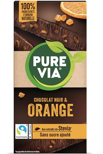 Pure Via Tablette Chocolat Noir & Orange à la stevia, sans sucre ajouté, Équitable 100g
