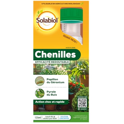 SOLABIOL Anti-Chenilles- Solution Concentrée 125 ML- Élimine Papillon du Géranium & Pyrale du Buis - Utilisable en Agriculture Biologique SOCHE125