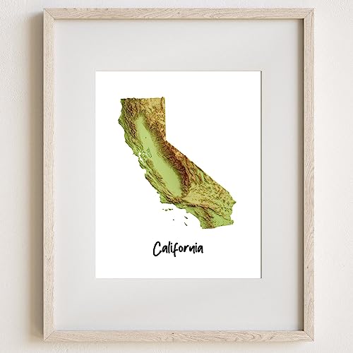 Susie Arts 11X14 Unframed California United States 3D Topography Terrain Modern Relief Abstract Map Art Print Poster Wall Decor Sdap662 #TOP5