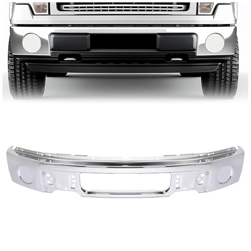 HECASA 3Pcs Front Bumper Face Bar Compatible with 2009-2014 Ford F150 Replacement for 9L3Z17757A FO1002412 Chrome w/o Fog Light Holes Steel Unassembled