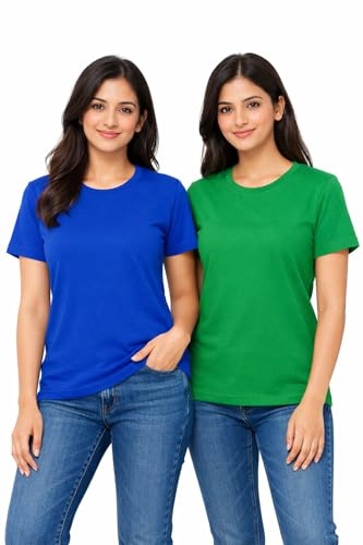Image of Hangout Hub HH95 Tshirt for Womens | Regular Fit | Super Combed Cotton Women T-Shirt | Solid Plain Tees | Round Neck T Shirt | Half | Pack of 2 | 3 | 4 | 5 | 6