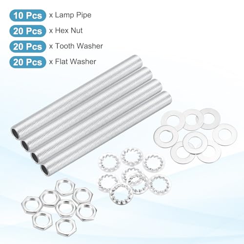 Image of MECCANIXITY 70Pcs 3.9 inch Lamp Pipe Kit with Nuts Washers 1 /8IP Thread Fasteners Assortment for Chandelier Ceiling Light Repair Assembly DIY Hardware
