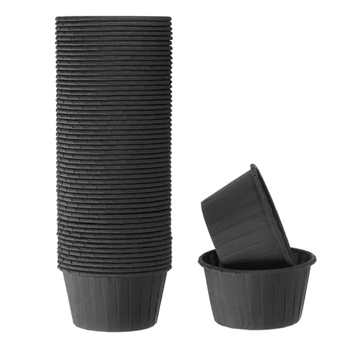 HARFINGTON 50Pcs Cupcake Baking Cups 3.5oz Standard Size Paper Cupcake Liners Greaseproof Wrappers Disposable for Wedding Birthdays Christmas Dessert, Black
