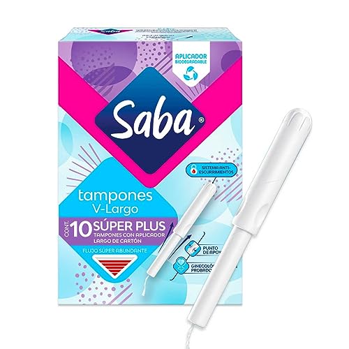 Cuidado Femenino, Grocery Saba Tampones Super Plus Con Aplicador Largo, Flujo Súper Abundante, 10 Piezas