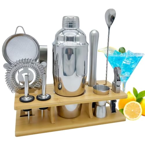 OBALY Bartender Kit - 11-Piece Cocktail Shaker & Muddler Set with Bamboo Stand - 25oz Boston Shaker - Perfect for Martinis & Cocktails