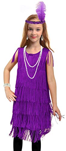 Girls's 1920s Vintage Flapper Fringe Beaded Great Gatsby Party Dress