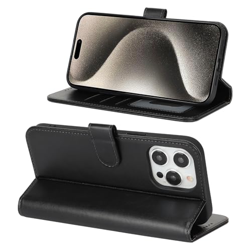Image of for iPhone 15 Pro Max Case Wallet with Card Holder,for iPhone 15 Pro Max Wallet Case for Women Men,PU Leather Shockproof Magnetic Buckle Stand Flip Phone Case-Black