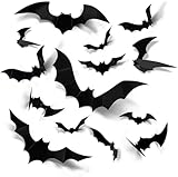 12 Pcs Bats Halloween Decorations Party Supplies, Realistic PVC 3D Black Scary Bat Stickers for Creepy Home Decor Halloween Party Decorations DIY Wall Window Decal Bathroom Indoor