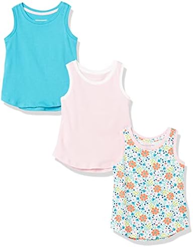 Amazon Essentials Toddler Girls' Tank Top, Pack of 3, Pink/Aqua Blue, Floral, 4T
