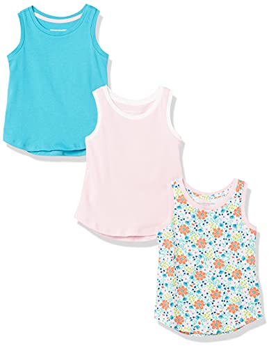 Amazon Essentials Toddler Girls' Tank Top, Pack Of 3, Pink/Aqua Blue, Floral, 4T #TOP12
