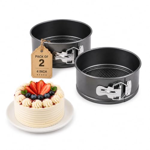 Image of PureBake 4 Inch Non-Stick Round Cake Pan - Teflon Coated, Carbon Steel Mini Baking Pan for Cheesecakes, Pies, Quiches, and Small Desserts - Oven & Microwave Safe (4-inch Cake Tin - Pack of 2)