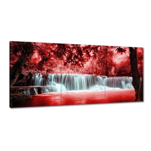 Peinture cascade rouge sur toile 210x100 cm tableau de salon moderne