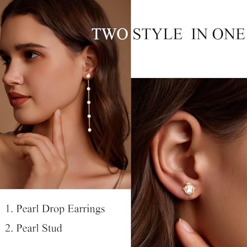 Zeffy Pearl Earrings for Women 14k Gold/Silver Pearl Drop Earrings Long White Pearl Tassel Dangle Statement Earrings Bridal Wedding Dainty Prom Earrings Birthday Gifts Jewelry4