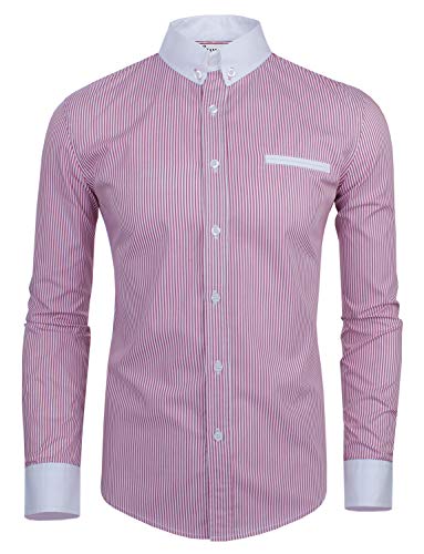 Tam Ware Mens Classic Vertical Striped Fake Pocket Longsleeve Shirt Twcms01-Red-Us S #TOP2