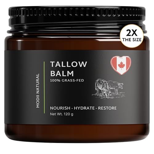 Beef Tallow Balm For Skin - Grass-Fed Tallow Moisturizer with Honey, Jojoba & Olive Oils - Unscented Face & Body Balm for Daily Moisturizing 120g / 4oz - Large