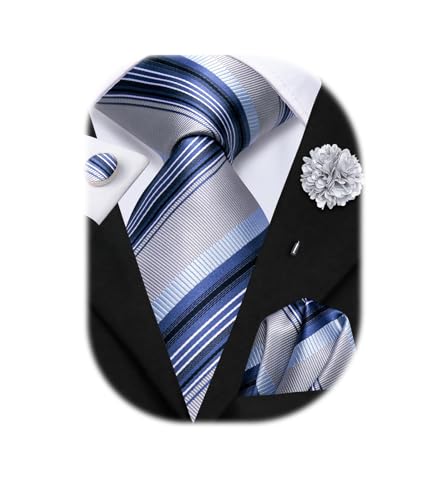 Image of Hi-Tie Mens Paisley Floral Striped Ties Set Silk Necktie and Lapel Pin for Men Pocket Square Cufflinks Set Business Wedding