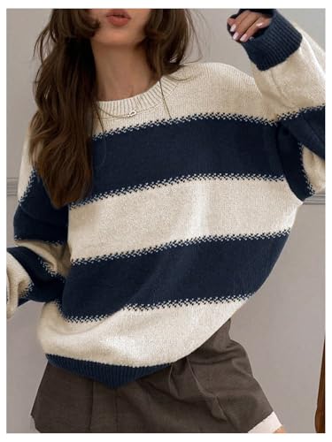Verdusa Women's Old Money Clothes Pullovers Sweaters Striped Color Block Sweater Long Sleeve Knit Tops3
