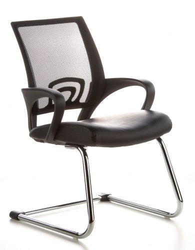 hjh OFFICE 650400 Visitor Chair Conference Chair VISTO NET V, black faux leather and mesh, ergonomic backrest, armrests