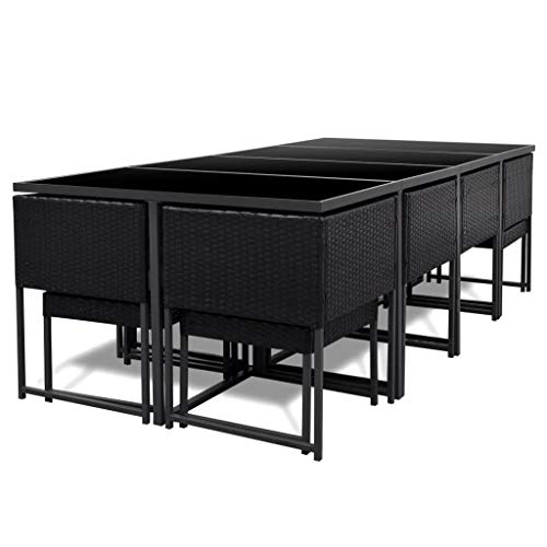Qzzced 13 Piece Patio Dining Set With Cushions,Outdoor Bar Table,Patio Bar Set,Modern Outdoor Furniture,Dining Bench With Back,Bistro Set,For Patio Deck Garden,Backyard & Lawn,Poly Rattan Black #TOP3