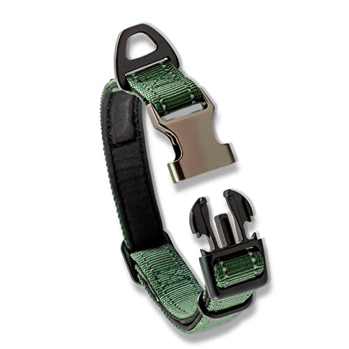 Strong Dog Collar Large Dogs - Green Reflective Adjustable Padded Dogs Collars - Metal Buckle, Aluminium V-ring, Dog Safety