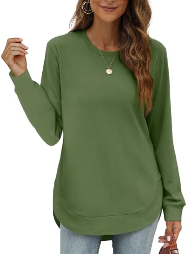 Image of OFEEFAN Womens Sweatshirt Crewneck Long Sleeve Shirts High Low Tops Curved Hem