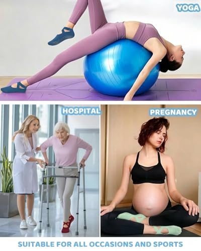 Image of AURUZA Pilates Grip Socks for Women Non Slip Skid Yoga Socks with Grips Straps for Ballet Dance Workout Gripper Sock