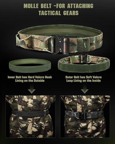 Tactical Belt for Men, Molle Gun Belt 2" & 1.5" with Laser-Cut Shooting Hunting Duty Belts Quick Release Buckle3