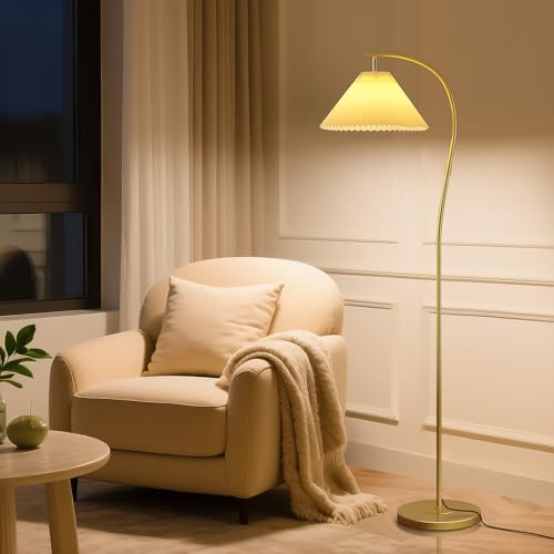 Unique Arc Floor Lamp, Bright 12W Three-Color Dimming Bulb, Wavy Pleated Lamp shade...