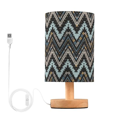 Mnsruu Lámpara de mesita de noche étnica con patrón de zigzag cheurón de mesa LED para de noche