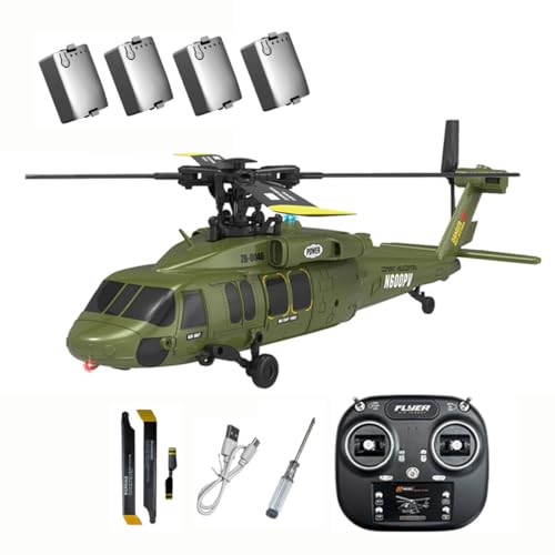 TENIREALX Helicóptero K2000 UH-60 RC para adultos, Black Hawkk 2.4GHz 6CH sin escobillas Flybarless 6 ejes Gyro avión con flujo óptico, modo de 3 velocidades y vuelo invertido de una tecla - RTF