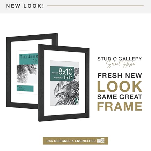 MCS Studio Gallery 11x14 Matted Photo Frame with 8x10 Picture Display, Black Woodgrain Vertical & Horizontal Wall Hanging Large Picture Frame for Photos & Art Prints (1-Pack)