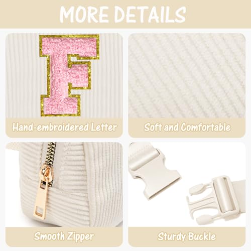 Image of Gitus Gifts for Teen Girls 10-12 12-14 14-16 16-18 Birthday Gifts for Girls Women Sister Teacher Initial Belt Bag Fanny Pack Crossbody Bags for Teen Girl Gifts Trendy Stuff Travel Essentials (Ivory-F)