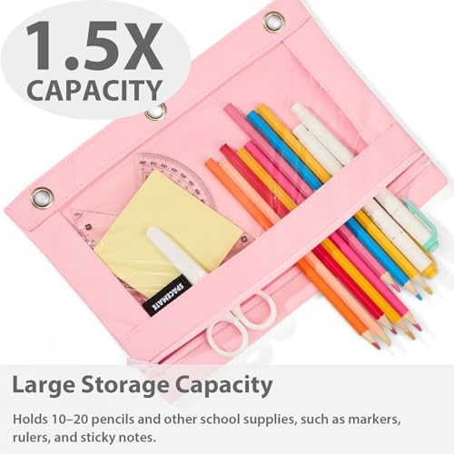 Image of SPACEMATE 2 Pack Pencil Pouch for 3 Ring Binder, Clear 3-Hole Zipper Case