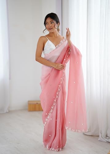 Image of Women's Chiffon Embellished Saree With Unstitched Blouse Piece