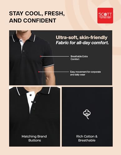 Image of Scott International Cotton Polo T Shirt | Collar Tshirts | Half Sleeves Plain T Shirt | T-Shirt |Tshirt for Men Stylish | Men's Tshirt