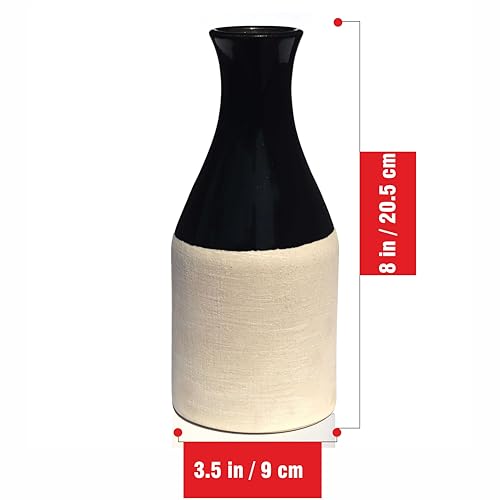 Image of Pure Source India Handcrafted Black Ceramic Bottle-Shaped Flower Vase (8 Inches) for Home Decor, Living Room, Gifting, Decorative Small Vase (Flower NOT Included)