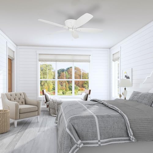 Honeywell Ceiling Fans Glen Alden, 52 inch Classic Flush Mount Indoor Ceiling Fan with No Light, Pull Chain, Quick-2-Hang Dual Finish Blades, Reversible Motor - 50180-01 (White) thumbnail 2