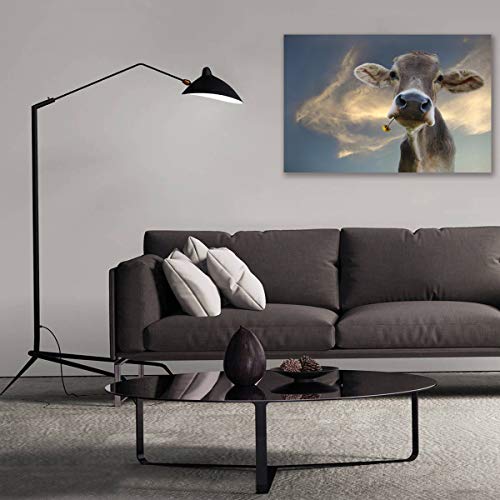 Tableau vache avec fleurs 30x50 cm encadré pour décoration de salon - 2