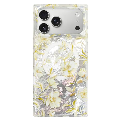 Coque iPhone 17 Pro Max rectangulaire au design de fleurs blanches épuré