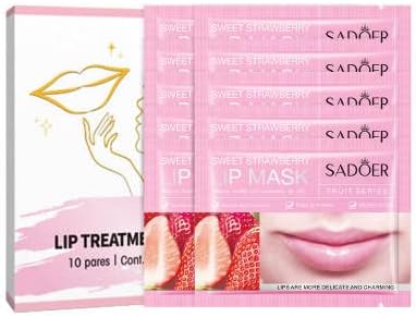 10pk ORGANIC Lip Mask Balm Care Nourishing Repairing Flavored Patch Sleeping Mask Moisturizing Crystal Plumping Hydrogel Collagen Natural Hypoallergenic (Strawberry)