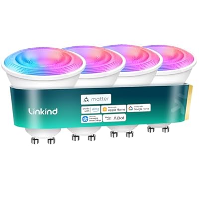 Linkind Matter GU10 Smart Light Bulbs, 40W 470LM Color Changing Light Bulbs, Compatible with Alexa/Google Home/Apple Home, Warm&Daylight White(1800K-6500K), Music Sync & Dynamic Light Shows, 4Pack