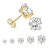 Matomtak ピアス サージカルステンレス 金属アレルギー対応 シンプル ストーン スタッドピアス 3mm 4mm 5mm 6mm 7mm 5ペアセット 両耳用 メンズ レディース ゴールド 軟骨ピアス