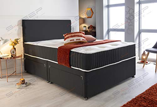 Sleep Factory's Black Fabric Memory Foam Divan Bed Set With Mattress And Headboard 3ft 4ft 4ft6 5ft 6ft Single Double Small UK King Super King (4.6FT (Double), 2 Drawers Same Side)