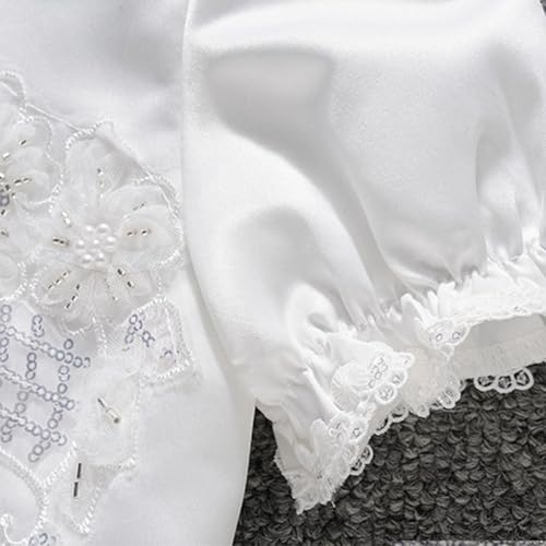 JEATHA Kids Girls Pearls Lace Short Sleeve First Communion Bolero Sequins Wedding Flower Girl Dress Cardigan4