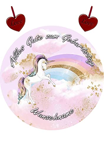 Tortenaufleger mit Wunschname, Geburtstag, Einhorn, Unicorn, Essbares Bild für Torten, Tortenbild, Tortenaufleger Ø 20cm - Super Qualität, 7019 Cover