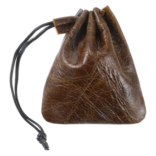 HJZHII Leather Drawstring Pouch Small Drawstring Dice Pouches Storage Bags Vintage Medieval Coin Waterproof Cowhide Bag(Small)