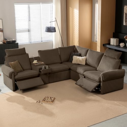 Image of CHIC HOUSE 117 inch 5-Seat L-Shaped Power Reclining Sectional Couch, Brown